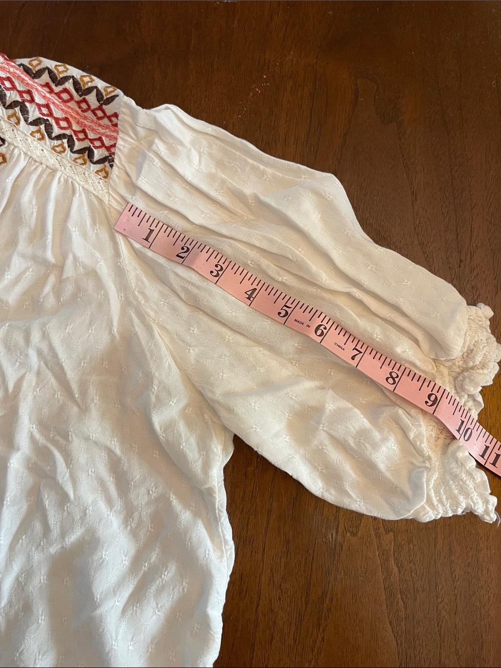 Knox Rose White Peasant Blouse with Pink Brown and Reddish Embroidery - Picture 6 of 6